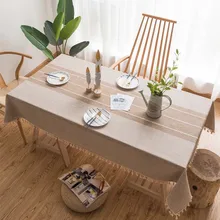 Tassel Plaid Decorative Linen Tablecloth Oilproof Thick Rectangular Wedding Dining Table Cover Coffee Grey Tea Table Cloth