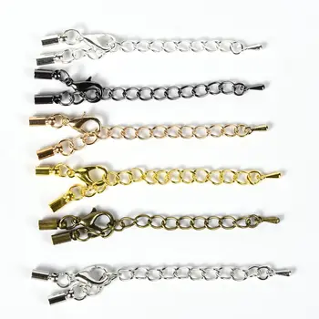 

10 Pcs/ Gold Silver Crimping End Cap Buckle Extension Tail Chains With Lobster Clasp For Bracelet Extended Diy Jewelry Making