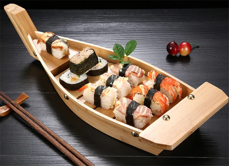 Dasing 42 x 17 x 7,5 cm Cocina japonesa Sushi Barco Sushi Herramientas de madera hecha a mano Barco simple Sashimi Varios platos fríos Vajilla Bar 
