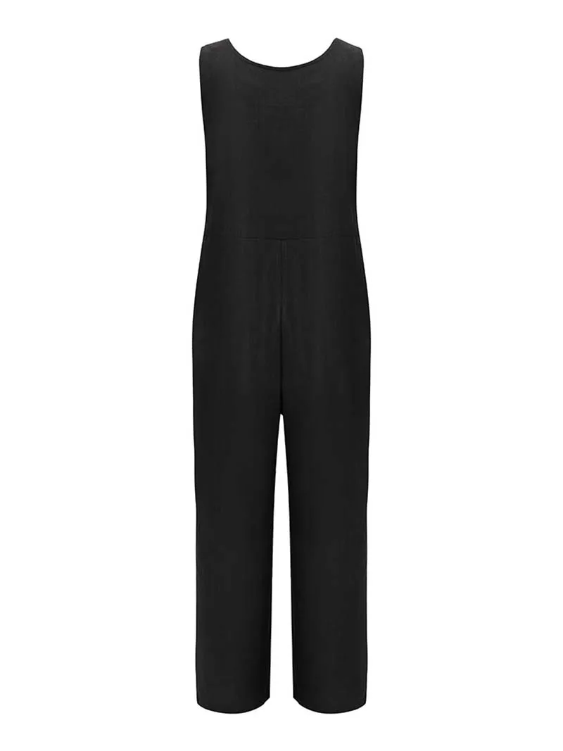 Womens Dungarees Print Rompers 2021 Summer New Ladies Casual Loose Linen Cotton Jumpsuit Sleeveless Pocket Overalls Playsuit