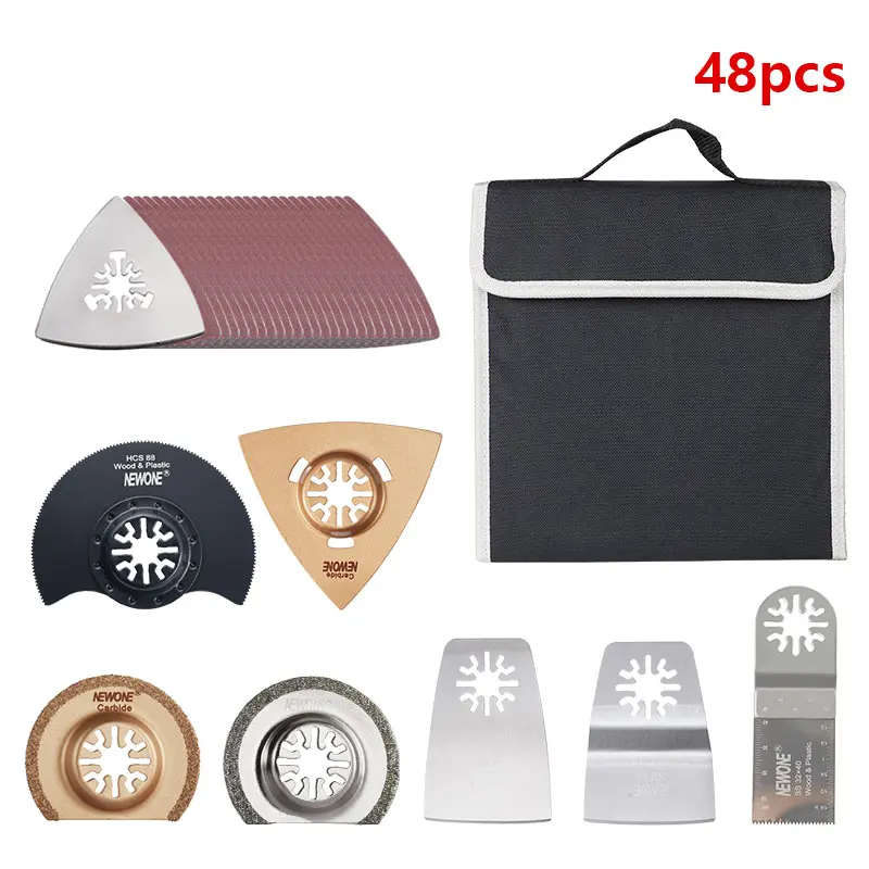 48pcs in bag NEWONE Осциллирующий Инструмент пилы для многофункционального инструмента АКС. Упаковано в алюминиевый чехол, концевое лезвие, скребок, твердосплавное лезвие пилы - Цвет: 48pcs in bag