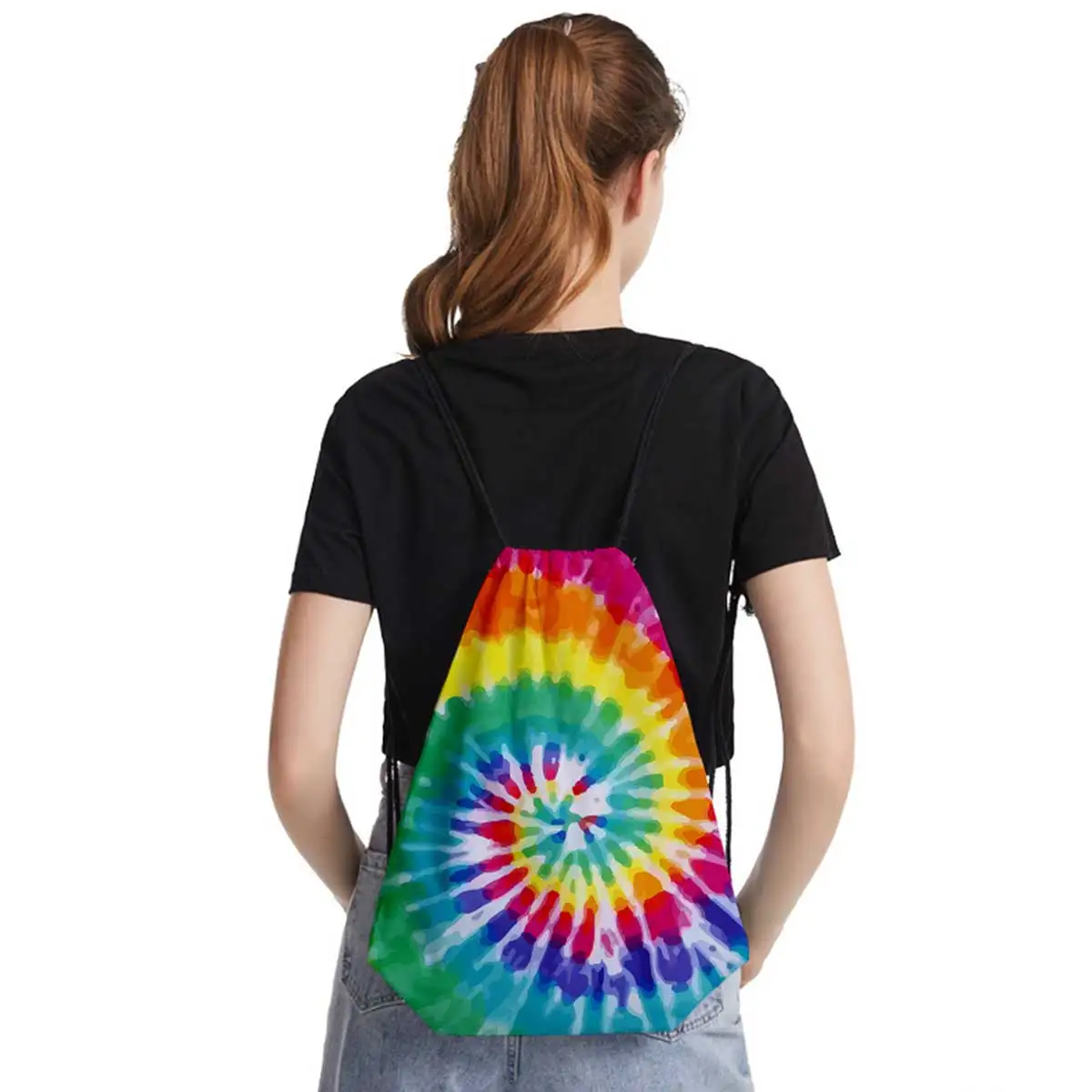 

Men Women Backpacks Multi-color Drawstring Light Weighted Backpack Waterproof Sackpack Satchel Tie Dye Printed Backpacks