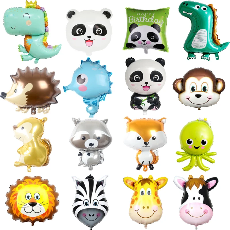 Cartoon Animal Foil Balloons birthday party decorations squirrel Fox Cat Dog Panda Dinosaur Kids Baby shower Gift Toy Air Globos | Дом и сад