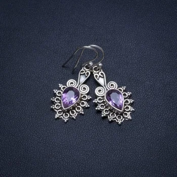 

Natural Amethyst Handmade Unique 925 Sterling Silver Earrings 1 1/4" T4103