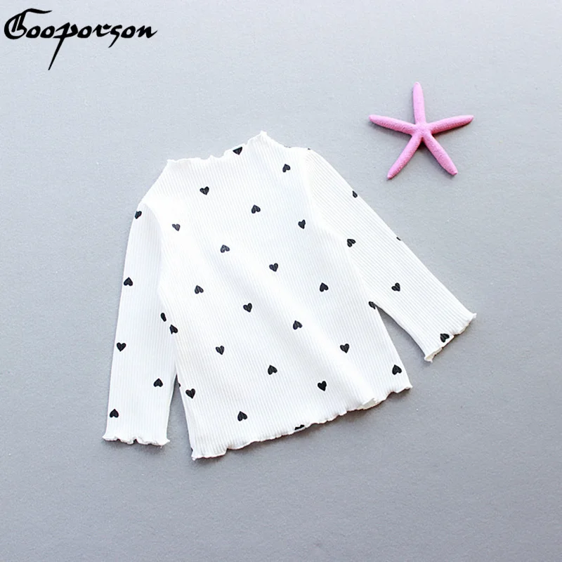 Autumn Baby Girl Tops Love Printed Stringy Selvedge Bottoming Shirt Fall Little Girls Costume Cute Thread Long Sleeve Shirts | Детская
