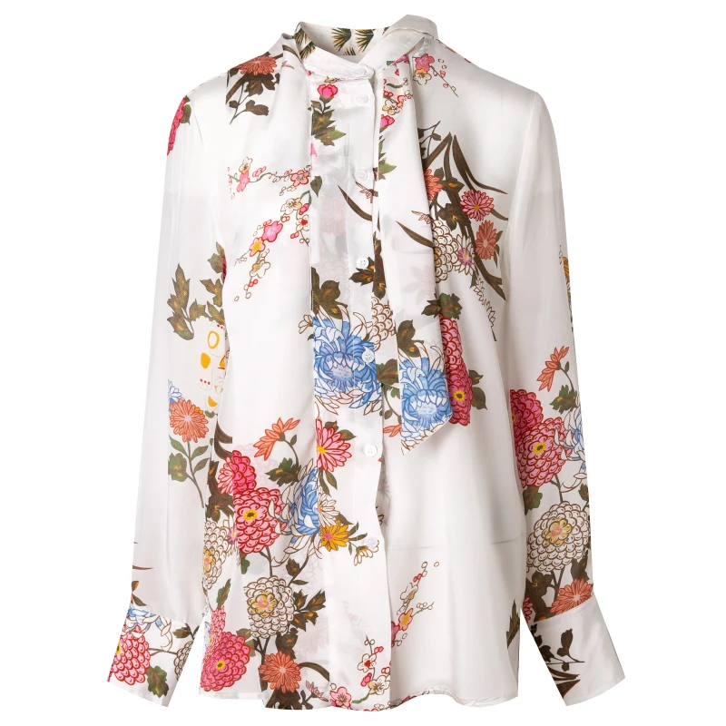 Женская рубашка из натурального шелка блузка 100% тутового шелкопряда с длинным