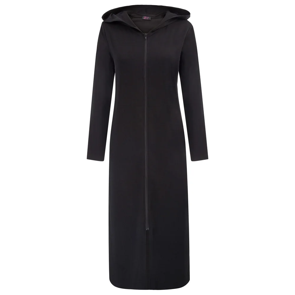 

2019 Fashion Womens Hooded Robe Bathrobe Full Length Zipper Front Long Robe Loungewear Size S-XXL