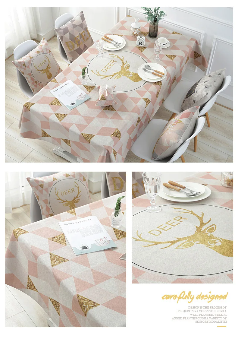 Nordic Cotton and Linen Tablecloth Geometric Printing Table Cloth Rectangular Tea Table Pad Meal Wedding Banquet Cover Cloth