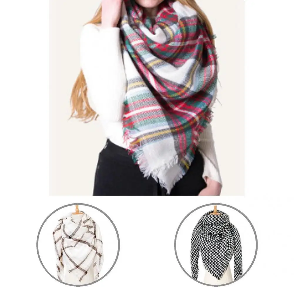 Women Scarf Soft Square Print Splicing Warm Shawl Fine Stitching Winter Shawls |