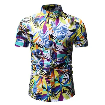 

Floral Print Daily Button Stand Collar Soft Men Shirt Fashion Short Sleeve Top Summer Casual Slim Boy Basic