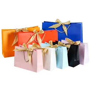 

25*9*20cm light blue/white/pink Paper bag Festival gift bags with handles Ribbon Shopping Clothing Cosmetic bags 10pcs