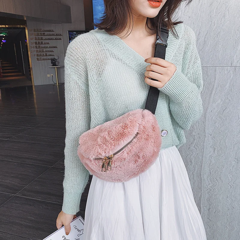 

Korean-style WOMEN'S Bag Fashion Solid Color Wallet Cool Plush Small Chest Bag Trend of Fashion Single-shoulder Bag for Women Ca
