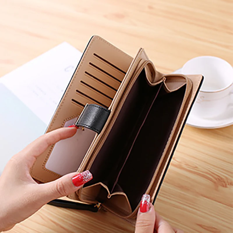 Women's Wallet PU Leather Long Card Holder Clutch Hollow Out Leaves