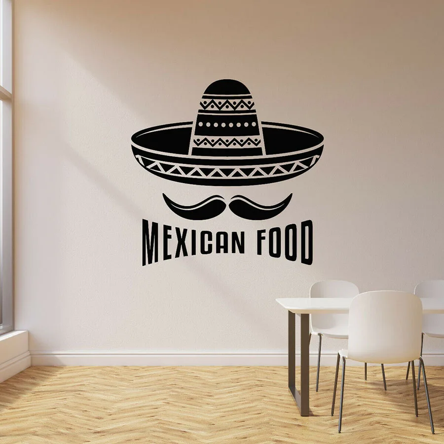 Мексиканская еда Наклейка на стену надпись кухня вкусная Sombrero усы креативные
