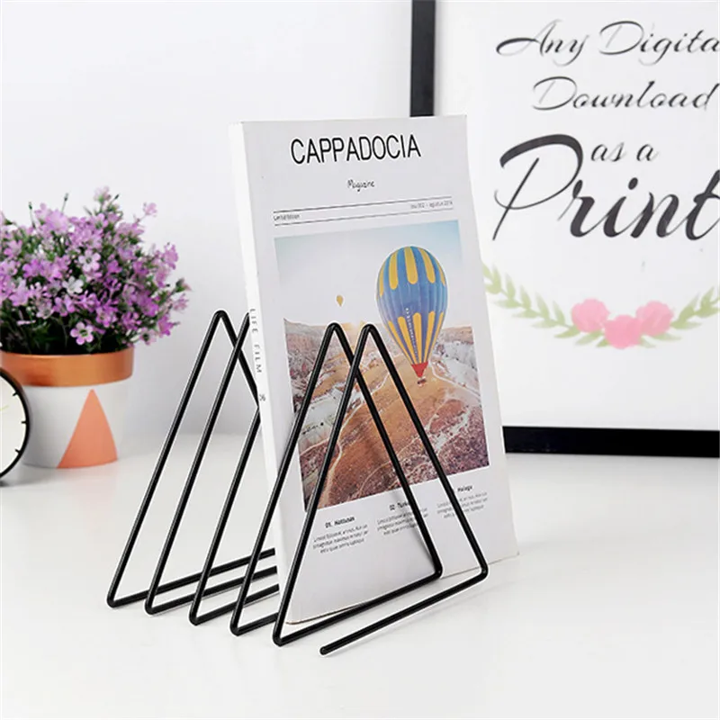 Bookends Golden Triangle Iron Art Book Stand Office Desk Shelf Magazine Book Collection And Arrangement Shelf Storage