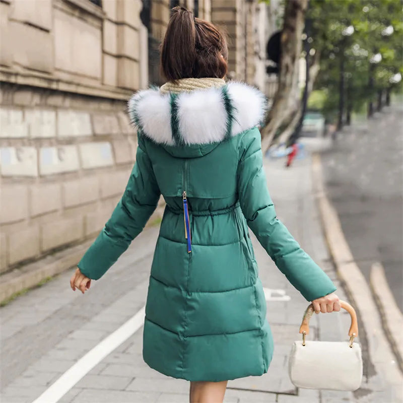 Winter Medium Long Women Parkas Winter New Fashion Fur Collar Slim Down Cotton Jacket Female Large Size Hooded Coats XIN062