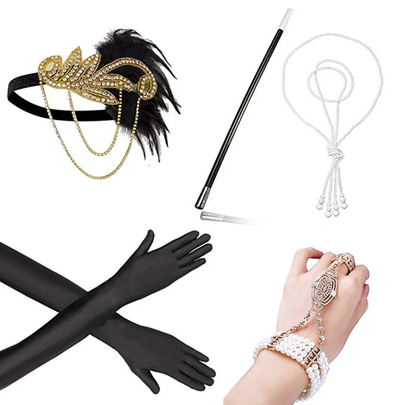 1920s accessories 3 Robe Femme Roaring 1920s Хлопушка платье Гэтсби вечерние Charleston блестками коктейльное свадебное - Цвет: 1920s accessories 3