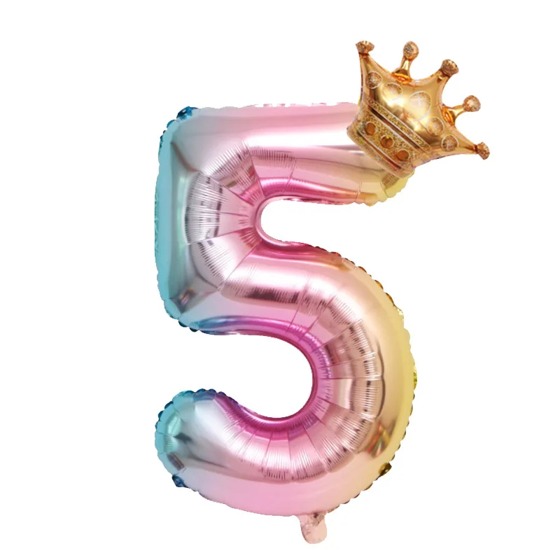 Разноцветные воздушные шары из фольги с цифрами и радугой, 1 От 3 до 6 лет, корона для маленьких мальчиков и девочек, воздушный шар с днем рождения, украшение для детского душа - Цвет: D