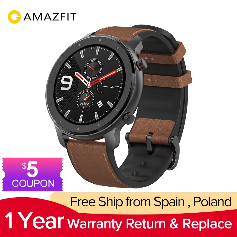 Глобальная версия Amazfit GTR 47 мм Смарт часы 1 39 &quotAMOLED экран 5ATM GPS 24 дня Срок службы