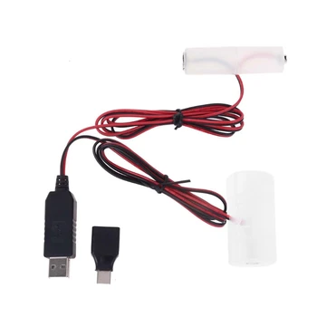 

2in1 USB/Type C Mains Convert to AA +D Size Battery Eliminator Replace 1 to 4pcs LR6 D Size Battery Power Supply Cable