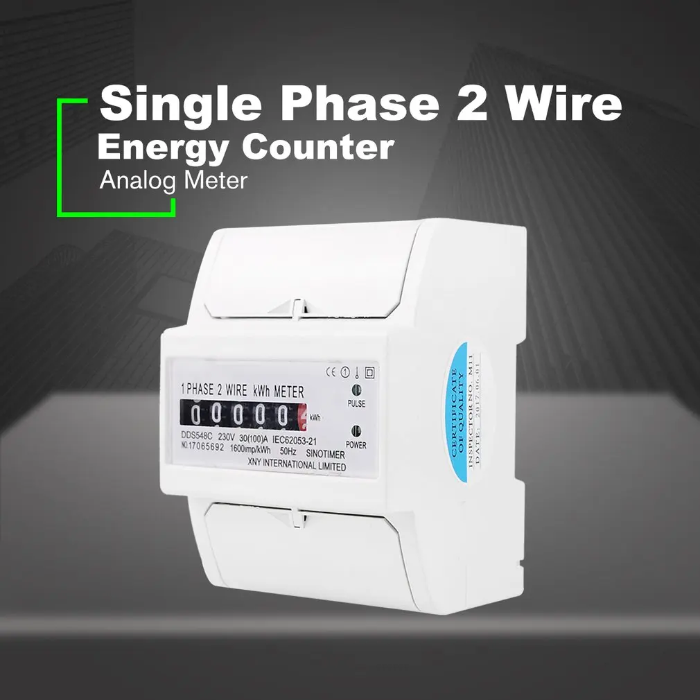 Однофазный счетчик энергии с 2 проводами, аналоговый кВтч 5-100A 230 В переменного тока 50 Гц, измеритель мощности, бытовой электрический din-рейку