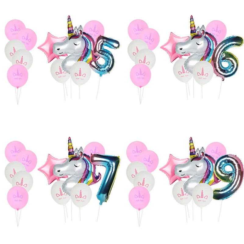 Gradient Rainbow Pink Unicorn Number Balloons Set Party Supplies for 5th Girls Birthday Party Balloons Bouquet Decorations 5th Pink Unicorn