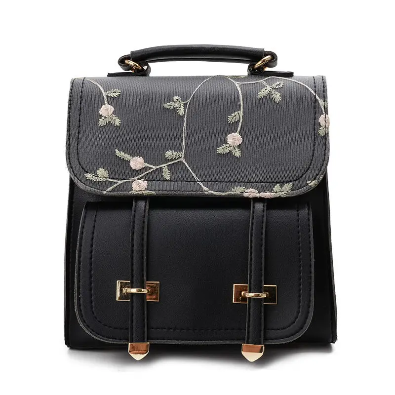 Fashion School Backpack Teenage Girls High Quality Leather Women Shoulder Bag Backpack Floral Embroidery Design Rucksack mochila