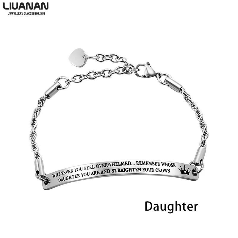 Daughter Silver Ювелирный Браслет для дочери, браслеты с гравировкой из нержавеющей стали, подарок на день рождения для дочери, девочки - Окраска металла: Daughter Silver