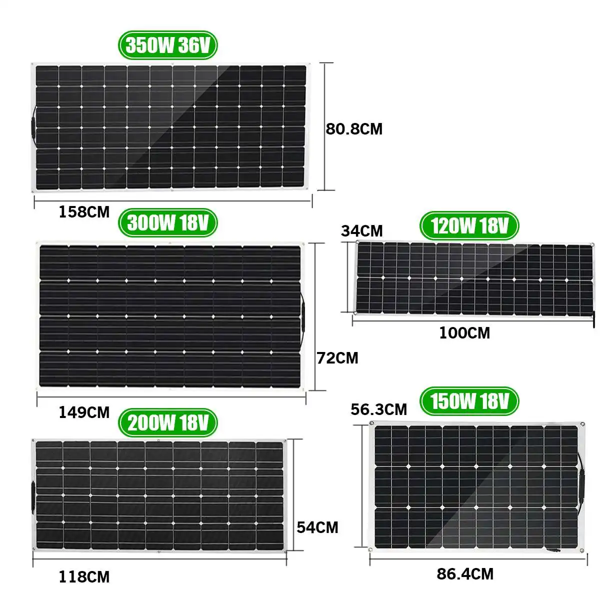 Полу-эластичная Панели солнечные 120 W/150 W/200 W/300 Вт 18В 36В USB солнечных батарей DIY модуль открытый разъем Батарея Зарядное устройство для лодки RV