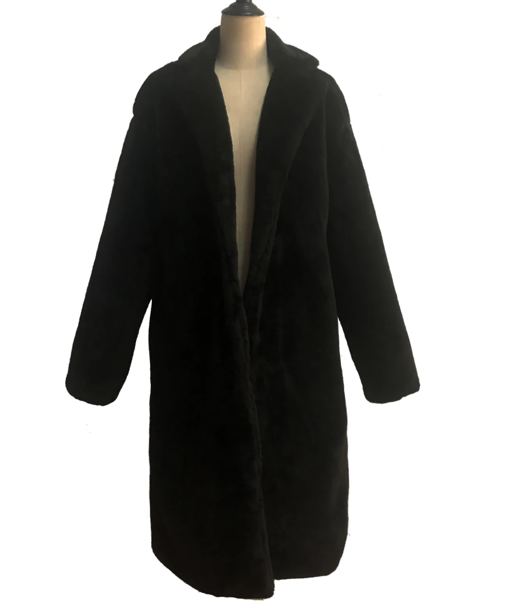 LOOZYKIT, зимнее женское пальто из искусственного меха, роскошное длинное меховое пальто, Свободное пальто с отворотом, толстое, теплое, плюс размер, женские плюшевые пальто, верхняя одежда