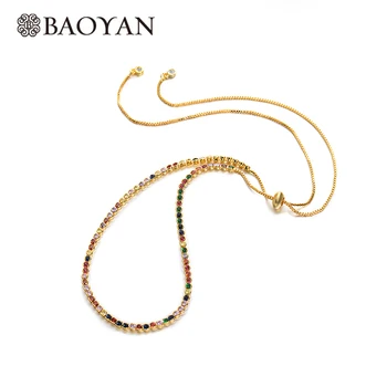 

BAOYAN Adjustable Crystal Tennis Necklace Rainbow Zircon Multi Colors Choker Necklace Gold/Silver Plating Crystal Necklace Women