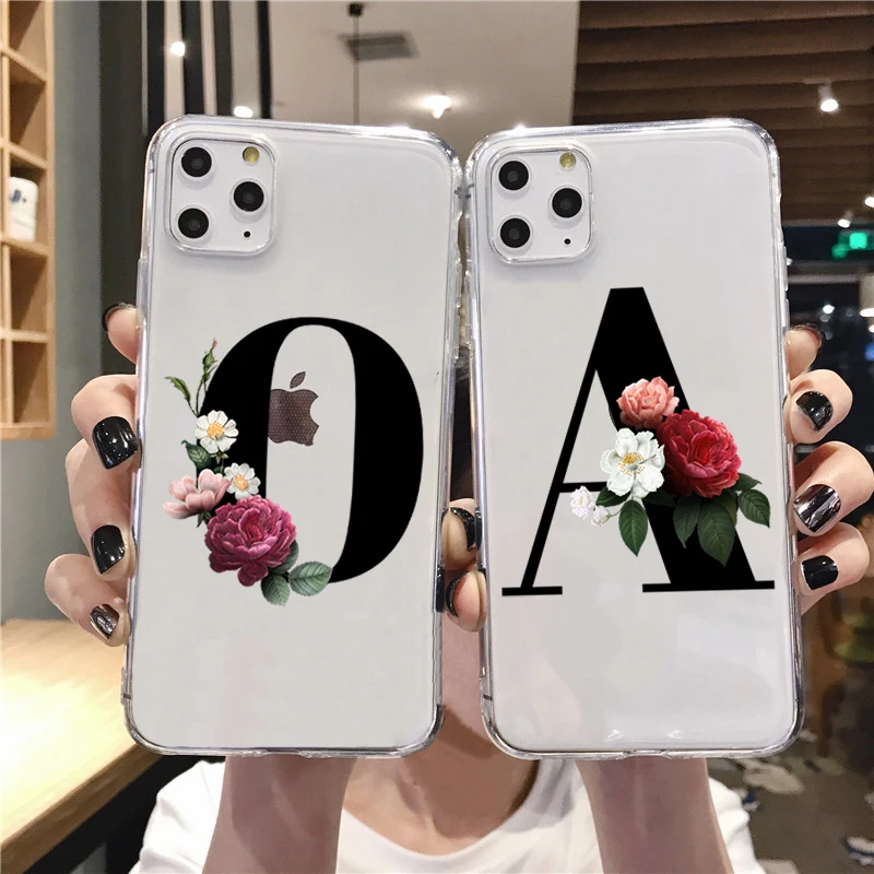 

Custom Case For iPhone 11Pro MAX XS XR Letter Flowers Soft TPU Case For iphone X 6 6S 7 8 Plus black Letter Phone Cover