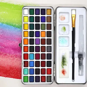 

50 Color Portable School Kids Art Supplies Solid Pigment Drawing Non Toxic Student Travel Dyeing Watercolor Painting Not Fade