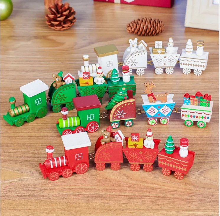 

4 Knots Christmas Train Painted Wooden Christmas Decoration for Home with Santa Kids Toys Ornament