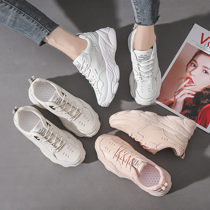 

2020 New Stylish Woman Running Shoes Increasing 6CM INS High Heel Sneakers Women Height Platform Breathable Sports Walking Girls