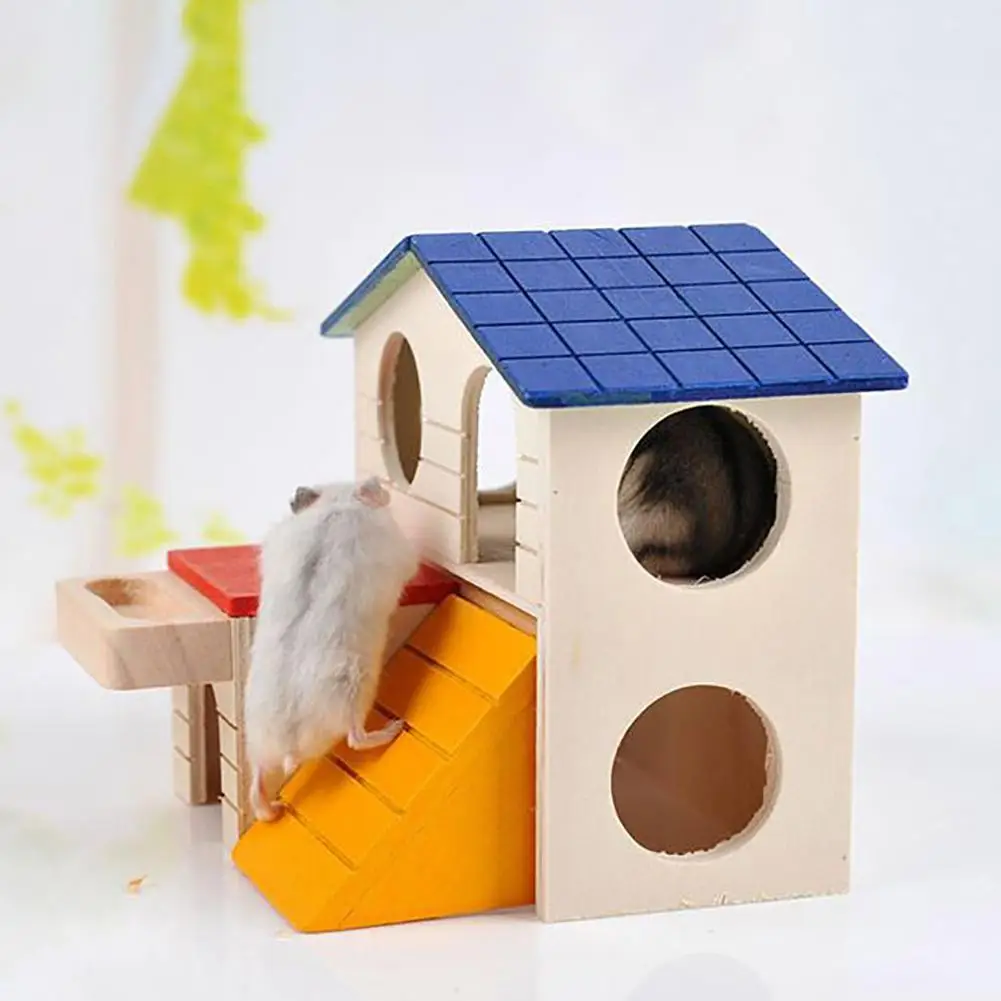 Прекрасный двухслойный деревянный хомяк спящий шлифовальный домик для домашних животных с кормушкой для кормления товары для домашних животных