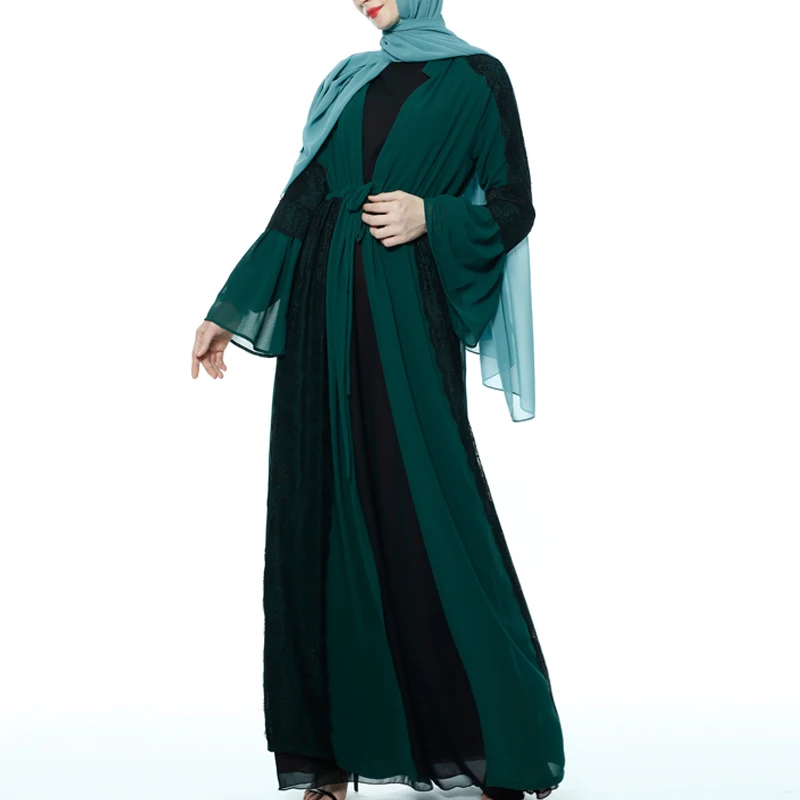 MISSJOY мусульманское abaya женское платье с расклешенными рукавами модал турецкий кафтан Средний Восточный Повседневный шифон, кружево с отделкой стиле пэчворк женский халат Плать