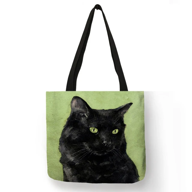 embarazada Detenerse Puro Bolso de mano con estampado de gato negro para mujer, bolsa de hombro con  estampado de Animal, pintura artística, bolso de compras para Boutique| | -  AliExpress
