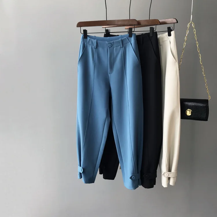 JoinYouth/модные однотонные штаны длиной до щиколотки, на пуговицах, с молнией,, Осенние штаны с высокой талией, женские плиссированные корейские брюки, J072