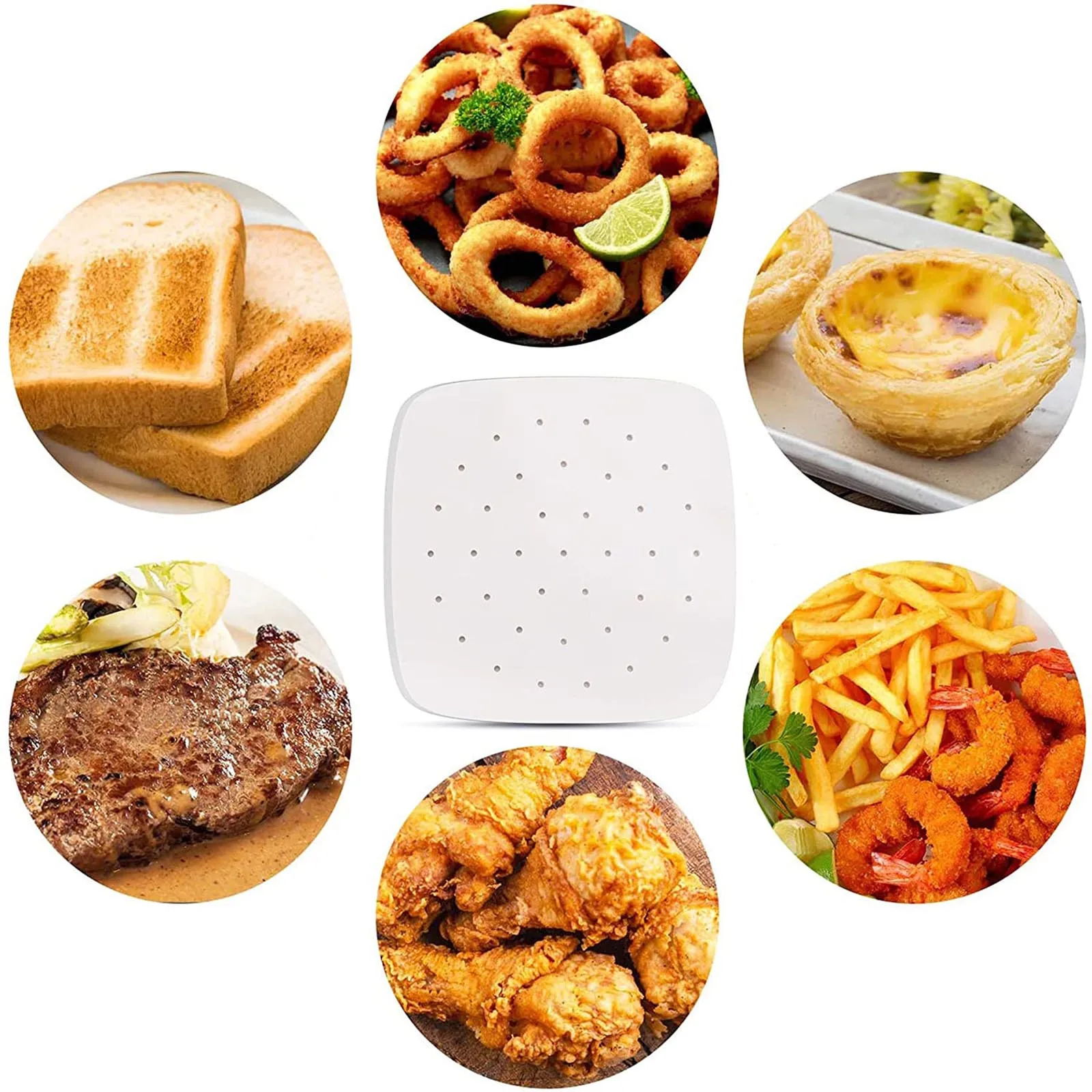 100PCS 6-9inch Bamboo Steamer Paper Liner Perforated Air Fryer Liners Non-Stick 