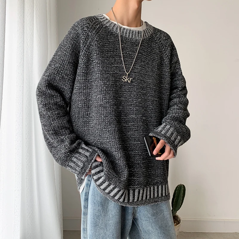 

Winter New Sweater Men Warm Fashion Solid Color Casual O-neck Sweater Pullover Man Streetwear Wild Loose Long-sleeved Sweater