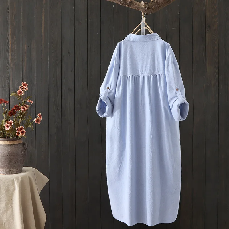 Ladies Long Sleeve Blouse Shirt Dress Spring Autumn Loose Casual Embroidery Female Women Long Blouse Shirt Tops Dress Vestidos summer shirt women clothing set womens plaid shirts
