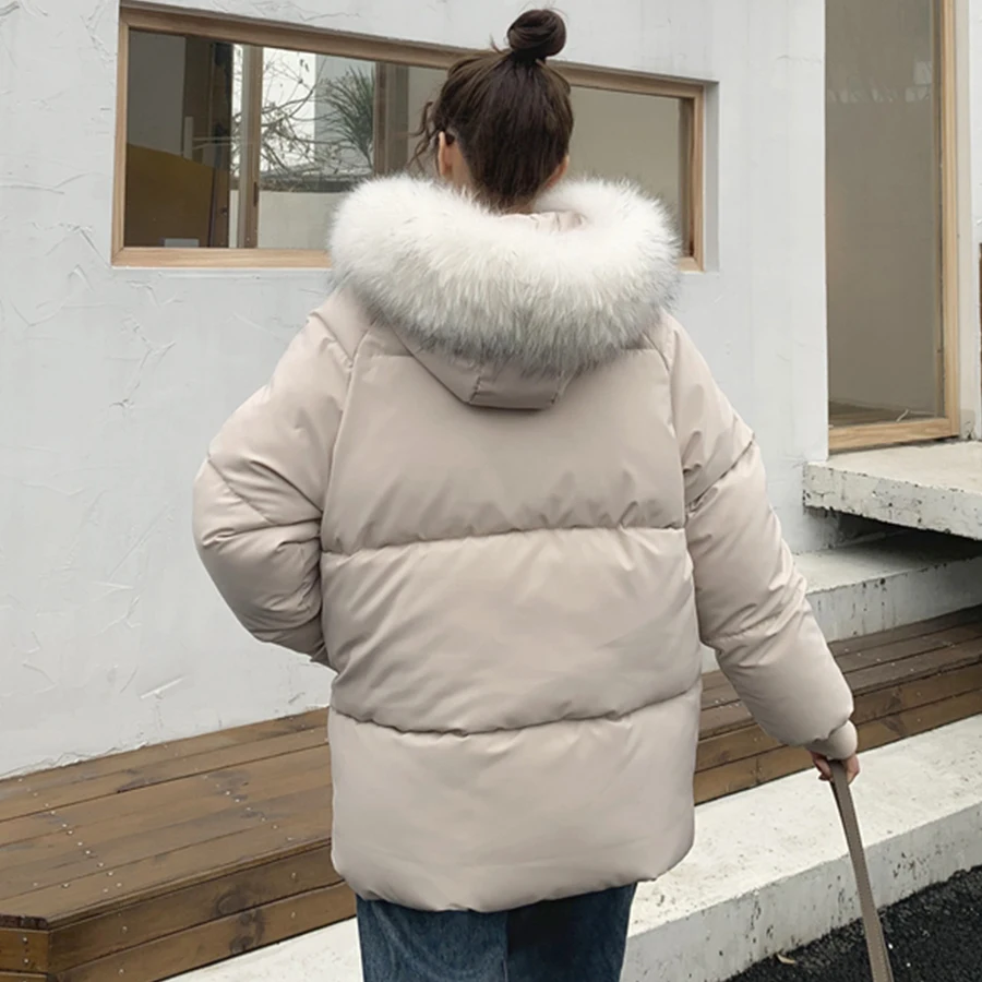Толстый мех; ботинки на молнии, с капюшоном, зимний пуховик для женщин; большие размеры теплая плотная, ветронепроницаемая куртка Женские куртки в стиле Харадзюку Casaco Feminino