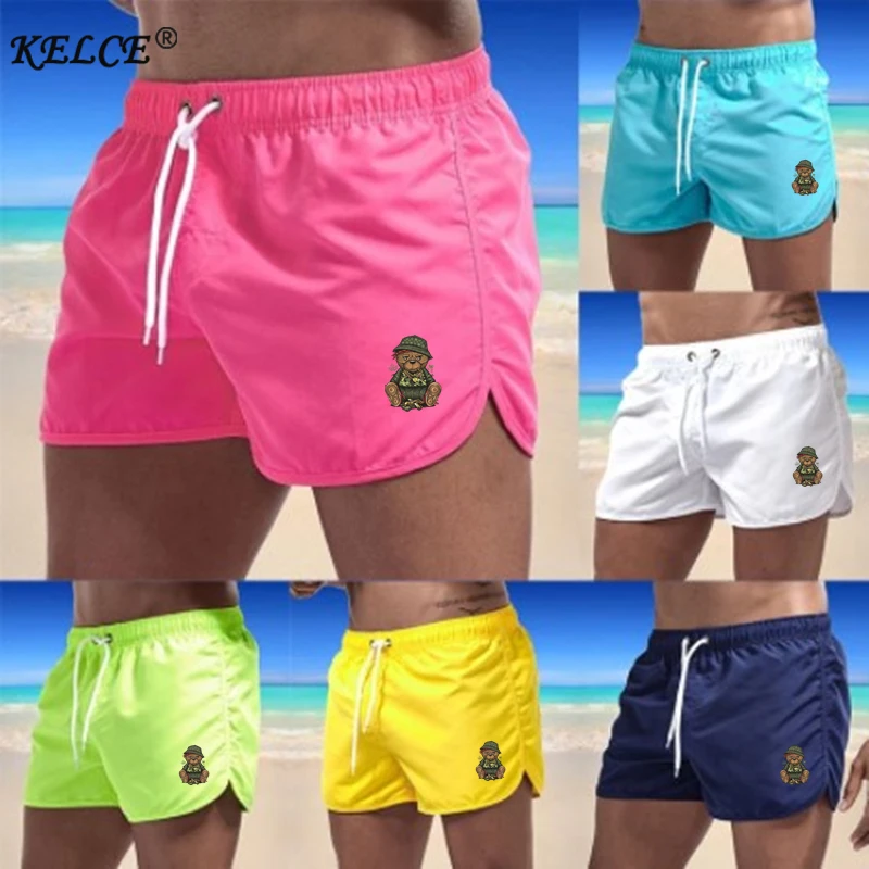 Summer Men's Swimwear Bear Printed Shorts Brand Beachwear Sexy Swim Trunks Men Swimsuit Low Waist Breathable Beach Surfing