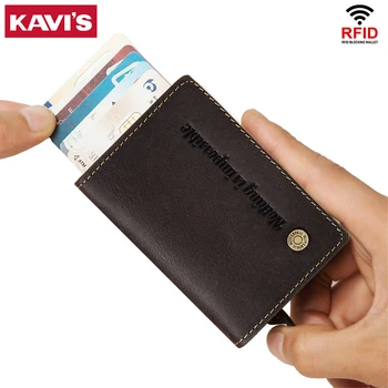 

KAVIS 2020 Rfid Card Holder Men Wallets Money Bag Male Vintage Coffee Short Purse Cow Leather Slim Wallets Mini Wallets Thin