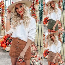 Весна осень Вельветовая юбка Дамская мода высокая талия юбки Женская Повседневная мода кнопка Мини Saias Mujer