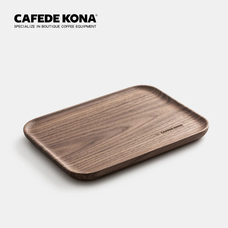 CAFEDE KONA, черный орех, поднос для кофе, чашка для воды, тарелка для кондитерских изделий, фруктовая тарелка, 26*22 см, прямоугольный поднос из цельного дерева для домашнего чая