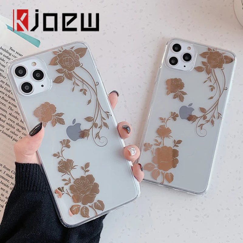 KJOEW Transparent Flower Leaves Phone Case For iPhone 11 Pro Max X XS XR Xs Soft IMD Clear Back Cover 7 8 Plus |