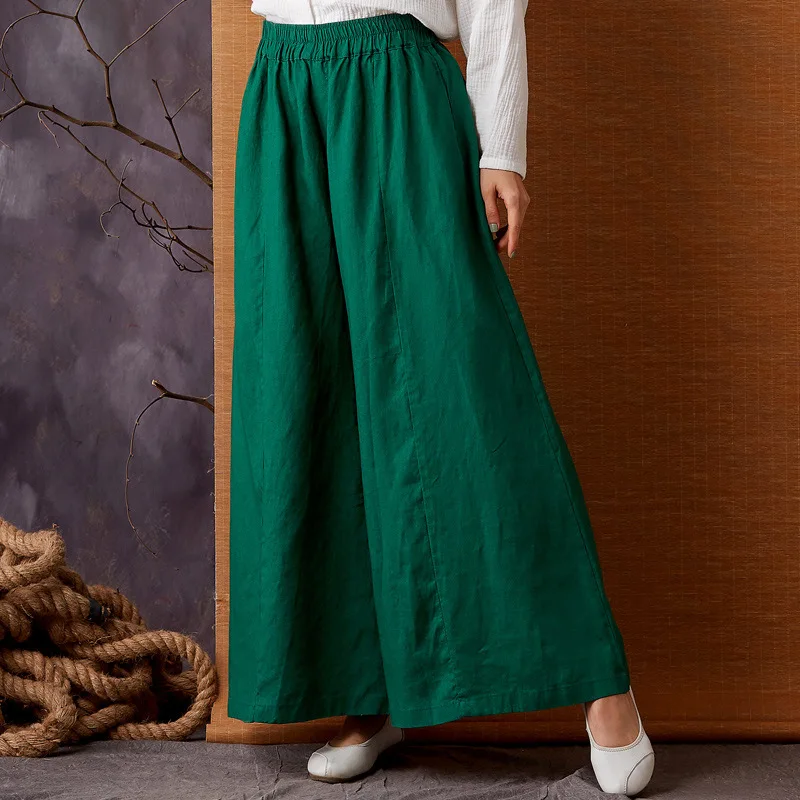 

2019 Spring Summer New Style Retro Loose Solid Color Flax Loose Pants Women's Versatile Elastic Waist Linen Trousers Women's