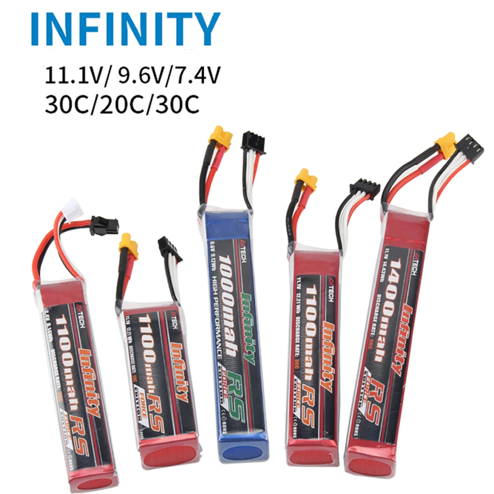 Аккумулятор Lipo для водяного пистолета Infinity 1000 мАч 1100 1400 25C 2S 7 4 в 9 6 11 1 В XT30 разъем